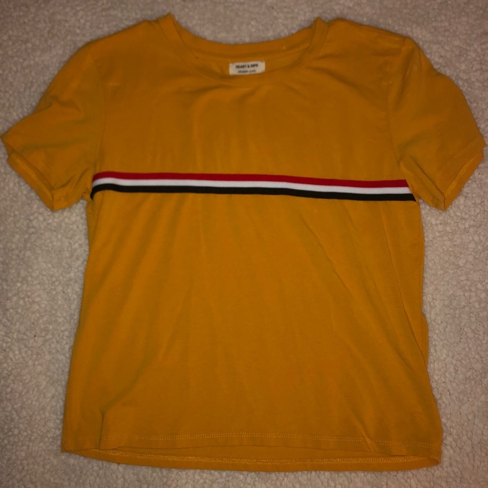 Gold yellow crop top with embroidered stripe